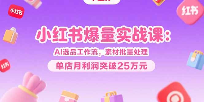小红书爆量实战课:AI选品工作流,素材批量处理,单店月利润突破25万元-黑斯坦丁项目网