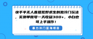 （8796期）快手半无人直播荒野求生刺激冷门玩法，实测单账号一天收益300+，小白也…-黑斯坦丁项目网