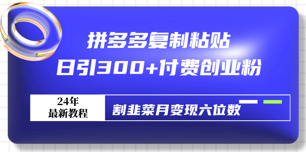 （9129期）拼多多复制粘贴日引300+付费创业粉，割韭菜月变现六位数最新教程！-黑斯坦丁项目网