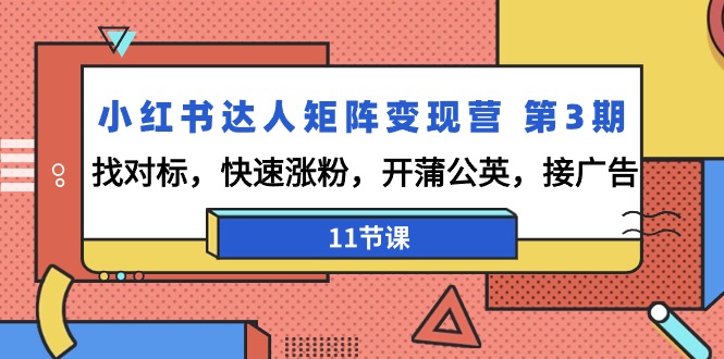 （9203期）小红书达人矩阵变现营 第3期，找对标，快速涨粉，开蒲公英，接广告-11节课-黑斯坦丁项目网