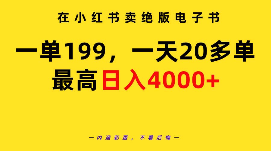 （9401期）在小红书卖绝版电子书，一单199 一天最多搞20多单，最高日入4000+教程+资料-黑斯坦丁项目网