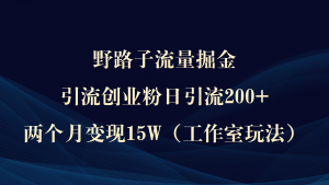 （9513期）野路子流量掘金，引流创业粉日引流200+，两个月变现15W（工作室玩法））-黑斯坦丁项目网