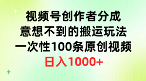 （9737期）视频号创作者分成，意想不到的搬运玩法，一次性100条原创视频，日入1000+-黑斯坦丁项目网