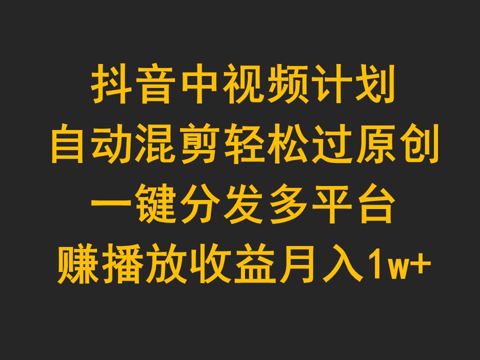 （9825期）抖音中视频计划，自动混剪轻松过原创，一键分发多平台赚播放收益，月入1w+-黑斯坦丁项目网