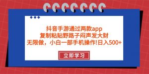 （9912期）抖音手游通过两款app，复制粘贴野路子闷声发大财，无限做 一部手机日入500+-黑斯坦丁项目网