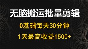 (10008期)每天30分钟,0基础无脑搬运批量剪辑,1天最高收益1500+-黑斯坦丁项目网