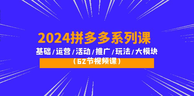 (10019期)2024拼多多系列课:基础/运营/活动/推广/玩法/大模块(62节视频课)-黑斯坦丁项目网