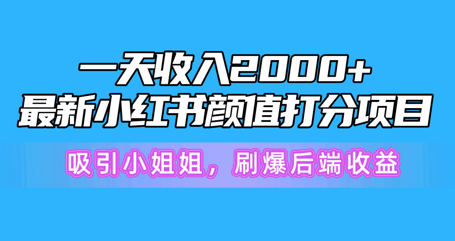 （10187期）一天收入2000+，最新小红书颜值打分项目，吸引小姐姐，刷爆后端收益-黑斯坦丁项目网