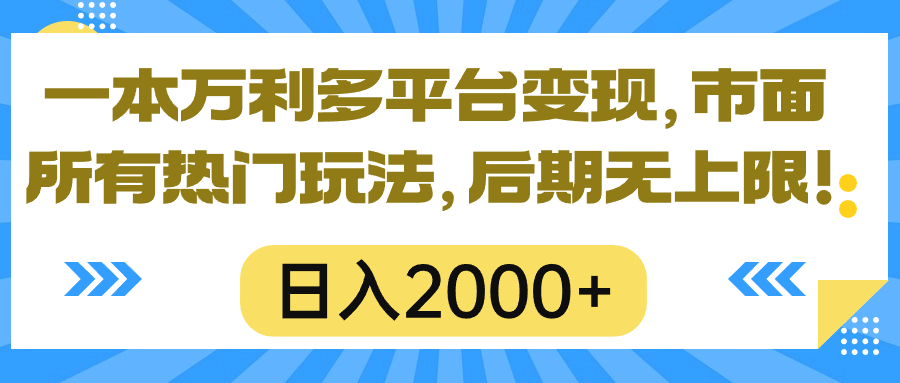 （10311期）一本万利多平台变现，市面所有热门玩法，日入2000+，后期无上限！-黑斯坦丁项目网