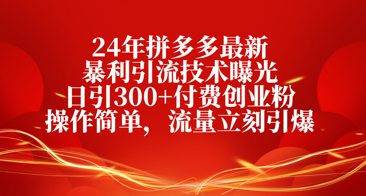 (10559期)24年拼多多最新暴利引流技术曝光,日引300+付费创业粉,操作简单,流量…-黑斯坦丁项目网