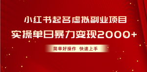 （10856期）小红书起名虚拟副业项目，实操单日暴力变现2000+，简单好操作，快速上手-黑斯坦丁项目网