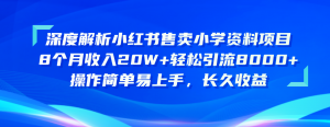 （10910期）深度解析小红书售卖小学资料项目 8个月收入20W+轻松引流8000+操作简单…-黑斯坦丁项目网