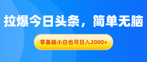 （11077期）拉爆今日头条，简单无脑，零基础小白也可日入2000+-黑斯坦丁项目网