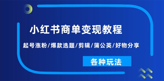 (11164期)小红书商单变现教程:起号涨粉/爆款选题/剪辑/蒲公英/好物分享/各种玩法-黑斯坦丁项目网