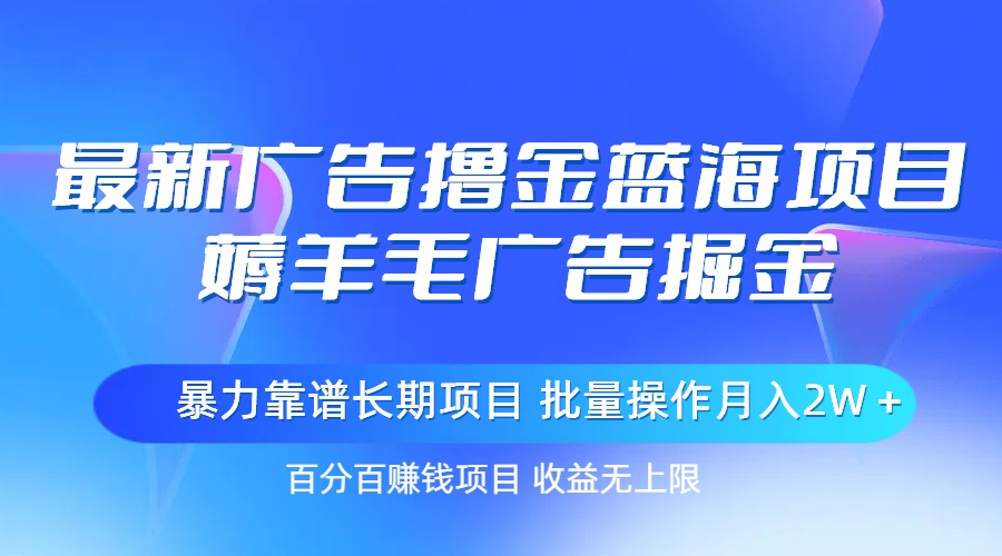 （11193期）最新广告撸金蓝海项目，薅羊毛广告掘金 长期项目 批量操作月入2W＋-黑斯坦丁项目网