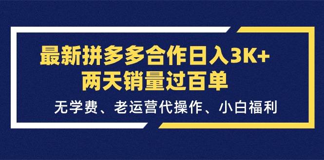 （11288期）最新拼多多合作日入3K+两天销量过百单，无学费、老运营代操作、小白福利-黑斯坦丁项目网