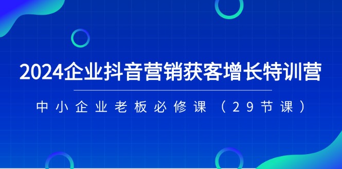 (11349期)2024企业抖音-营销获客增长特训营,中小企业老板必修课(29节课)-黑斯坦丁项目网