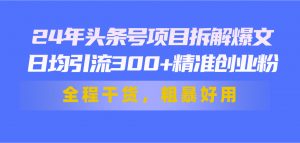 (11397期)24年头条号项目拆解爆文,日均引流300+精准创业粉,全程干货,粗暴好用-黑斯坦丁项目网
