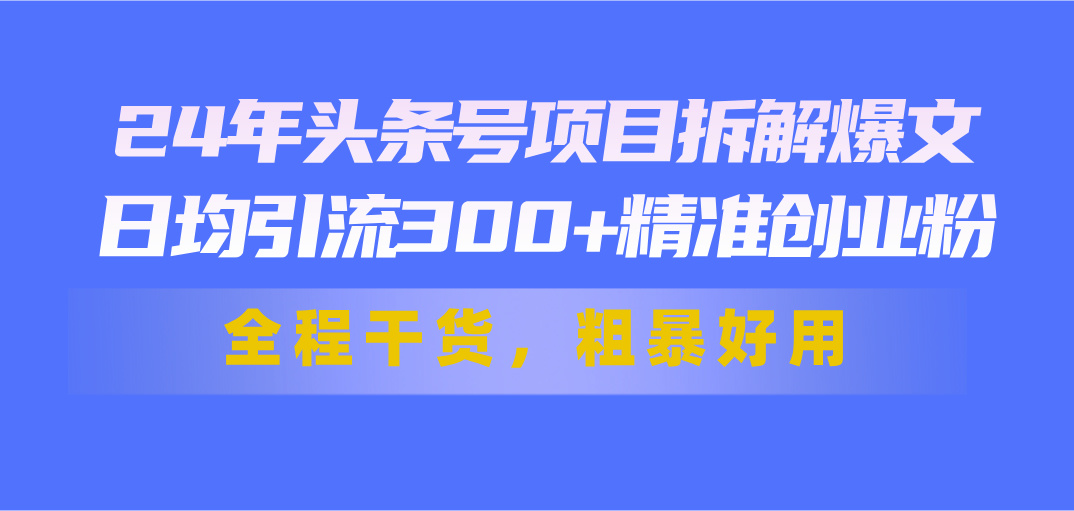 (11397期)24年头条号项目拆解爆文,日均引流300+精准创业粉,全程干货,粗暴好用-黑斯坦丁项目网