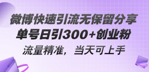 （11438期）微博快速引流无保留分享，单号日引300+创业粉，流量精准，当天可上手-黑斯坦丁项目网