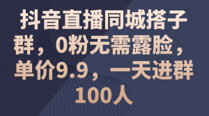 （11502期）抖音直播同城搭子群，0粉无需露脸，单价9.9，一天进群100人-黑斯坦丁项目网