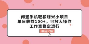 （11562期）闲置手机轻松赚米小项目，单日收益100+，可放大操作，工作室稳定运行-黑斯坦丁项目网