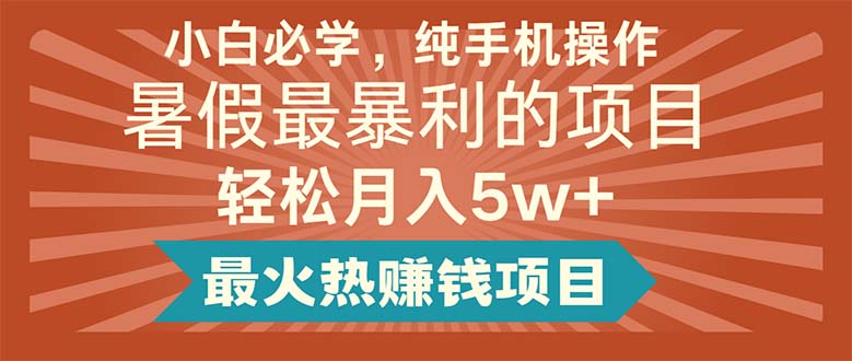 （11583期）小白必学，纯手机操作，暑假最暴利的项目轻松月入5w+最火热赚钱项目-黑斯坦丁项目网