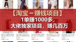 (11685期)【淘宝赚钱项目】1单可赚1000多,大佬独家项目,年赚几百万-黑斯坦丁项目网