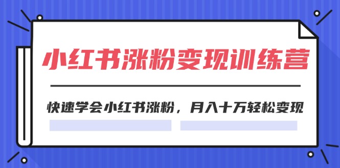 （11762期）2024小红书涨粉变现训练营，快速学会小红书涨粉，月入十万轻松变现(40节)-黑斯坦丁项目网