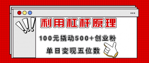 (11859期)利用杠杆100元撬动500+创业粉,单日变现5位数-黑斯坦丁项目网