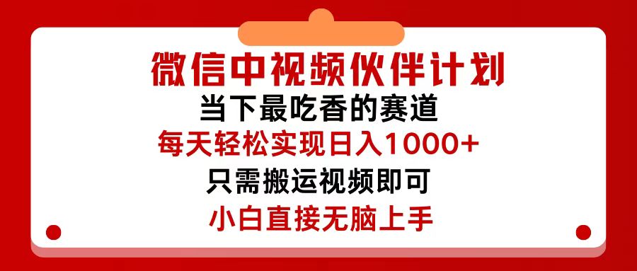 （12017期）微信中视频伙伴计划，仅靠搬运就能轻松实现日入500+，关键操作还简单，…-黑斯坦丁项目网