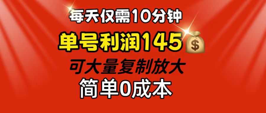 （12027期）每天仅需10分钟，单号利润145 可复制放大 简单0成本-黑斯坦丁项目网