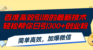 (12064期)百度高效引流的最新技术,轻松帮你日引300+创业粉,简单高效,加爆微信-黑斯坦丁项目网