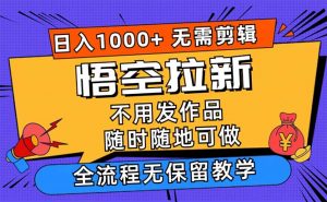 （12182期）悟空拉新日入1000+无需剪辑当天上手，一部手机随时随地可做，全流程无…-黑斯坦丁项目网