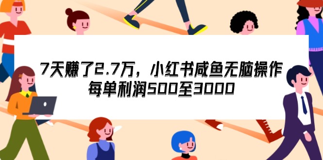 （12192期）7天收了2.7万，小红书咸鱼无脑操作，每单利润500至3000-黑斯坦丁项目网