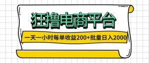 （12463期）一天一小时 狂撸电商平台 每单收益200+ 批量日入2000+-黑斯坦丁项目网