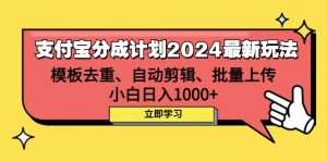 （12491期）支付宝分成计划2024最新玩法 模板去重、剪辑、批量上传 小白日入1000+-黑斯坦丁项目网