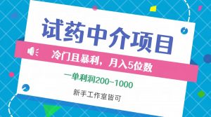 （12652期）冷门且暴利的试药中介项目，一单利润200~1000，月入五位数，小白工作室…-黑斯坦丁项目网