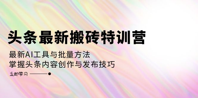 (12819期)头条最新搬砖特训营:最新AI工具与批量方法,掌握头条内容创作与发布技巧-黑斯坦丁项目网