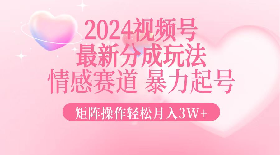 (12922期)2024最新视频号分成玩法,情感赛道,暴力起号,矩阵操作轻松月入3W+-黑斯坦丁项目网