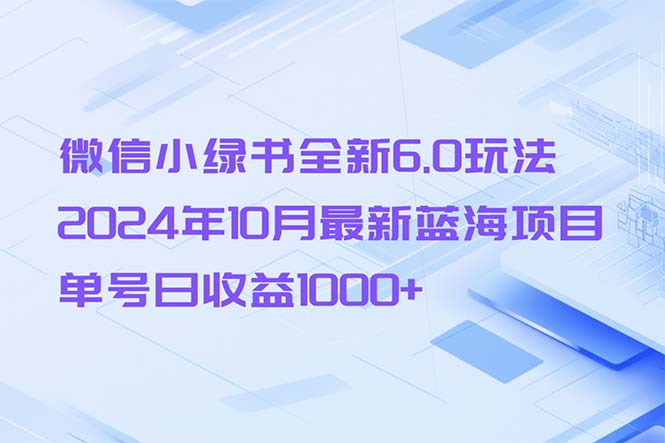 （13052期）微信小绿书全新6.0玩法，2024年10月最新蓝海项目，单号日收益1000+-黑斯坦丁项目网