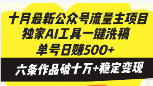 （13156期）十月最新公众号流量主项目，独家AI工具一键洗稿单号日赚500+，六条作品…-黑斯坦丁项目网