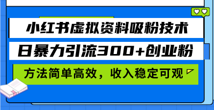 （13345期）小红书虚拟资料吸粉技术，日暴力引流300+创业粉，方法简单高效，收入稳…-黑斯坦丁项目网