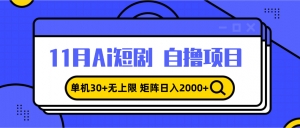 （13375期）11月ai短剧自撸，单机30+无上限，矩阵日入2000+，小白轻松上手-黑斯坦丁项目网