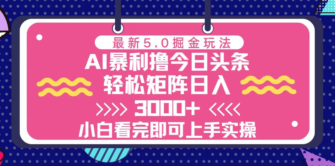 （13398期）今日头条最新5.0掘金玩法，轻松矩阵日入3000+-黑斯坦丁项目网