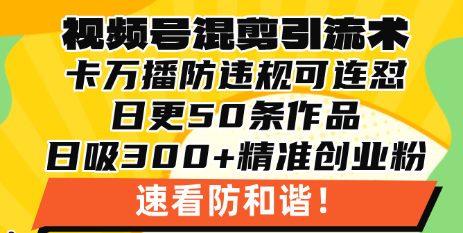(13400期)视频号混剪引流技术,500万播放引流17000创业粉,操作简单当天学会-黑斯坦丁项目网