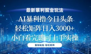 （13567期）今日头条最新暴利掘金玩法，轻松矩阵日入3000+-黑斯坦丁项目网