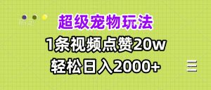 （13578期）超级宠物视频玩法，1条视频点赞20w，轻松日入2000+-黑斯坦丁项目网