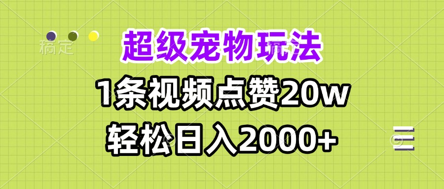 （13578期）超级宠物视频玩法，1条视频点赞20w，轻松日入2000+-黑斯坦丁项目网