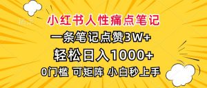 （13637期）小红书人性痛点笔记，一条笔记点赞3W+，轻松日入1000+，小白秒上手-黑斯坦丁项目网
